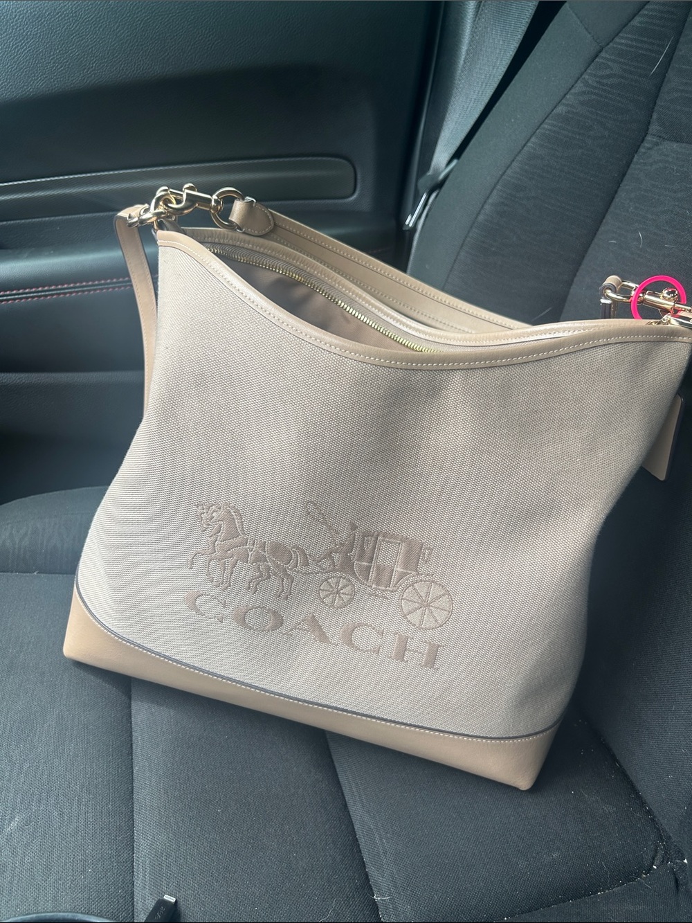 COACH Beige Canvas & Leather Shoulder Bag